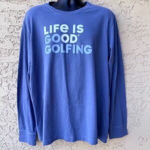 Life is Good Crusher Golfing Shirt XL Blue Long‎ Sleeve Crew Neck Cotton Mens